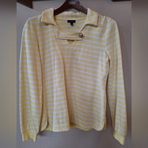 NWOT Talbots Womens White/Yellow Striped Collared Sweatshirt Size S